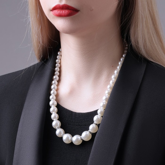 Бусы жемчуг «Невеста» со стразами, шар №10,12, цвет молочный, L= 45 см