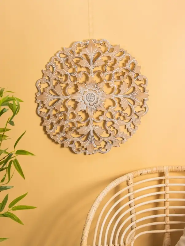 Панно "Цветочный орнамент" МДФ, 60х60х1 см, цв. бежево-белый