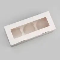 Коробка для 3 капкейка с окном, целлюлоза, белый, 25&times;10&times;10 см