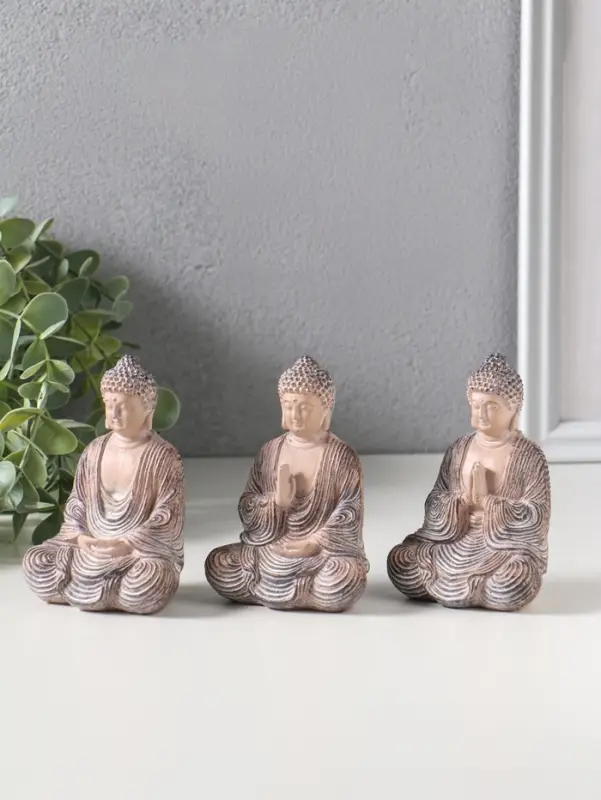 Сувенир полистоун "Три будды" набор 3 шт беж с белым 5х6,8х10,3 см