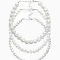 Чокер &laquo;Сияние жемчуга&raquo;, (набор3 нити) бусины №14,10,8, L=35см+8см, цвет белый в серебре