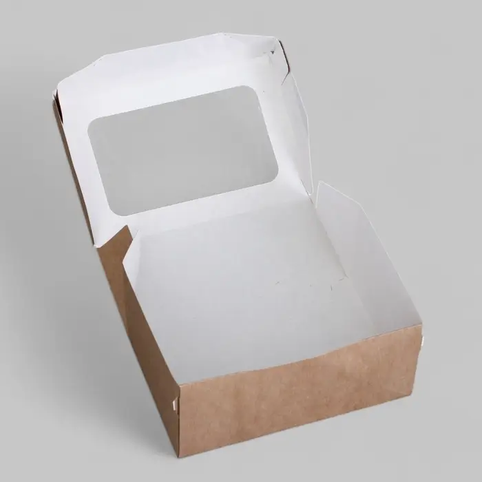 Коробка складная, с окном, крафтовая, 15×10×7 см