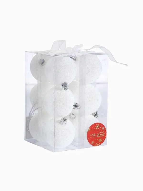 Ёлочные игрушки &laquo;Блестящая дымка&raquo;, шары новогодние, пластик, набор d=6 см, 12 шт., белый