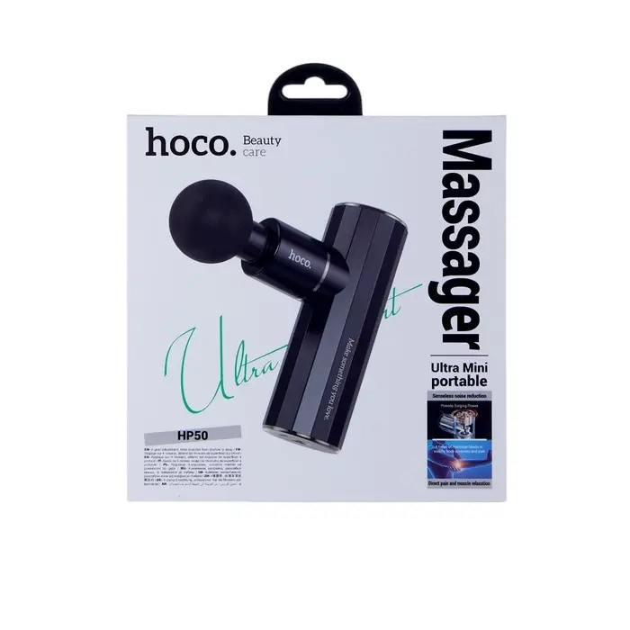 Массажёр для тела Hoco HP50, перкуссионный, 4 режима, 4 насадки, 3200 об/мин, чёрный