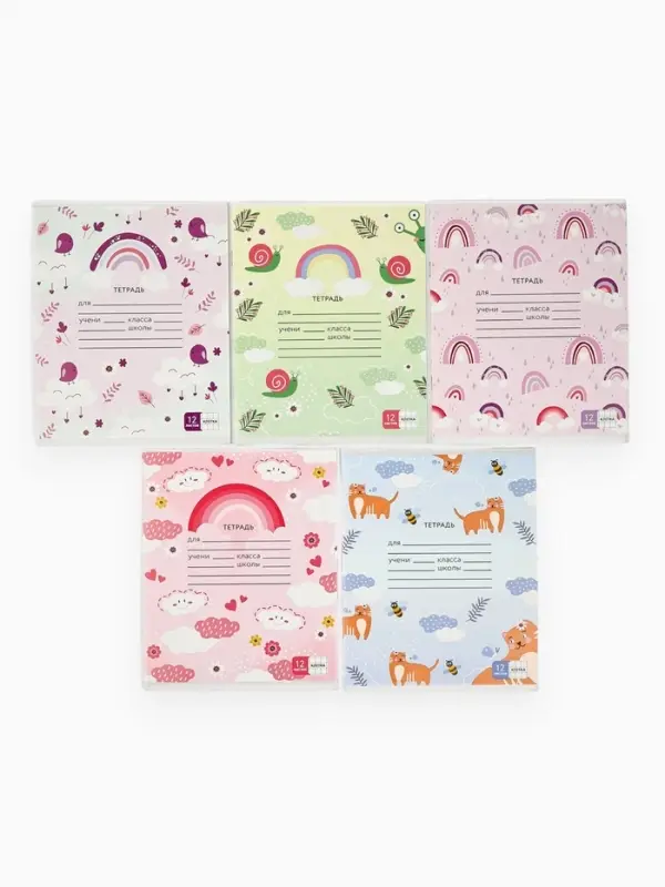 Тетрадь в клетку, 12 листов, А5, на скрепке, блок №1 &laquo;Милые животные&raquo; МИКС