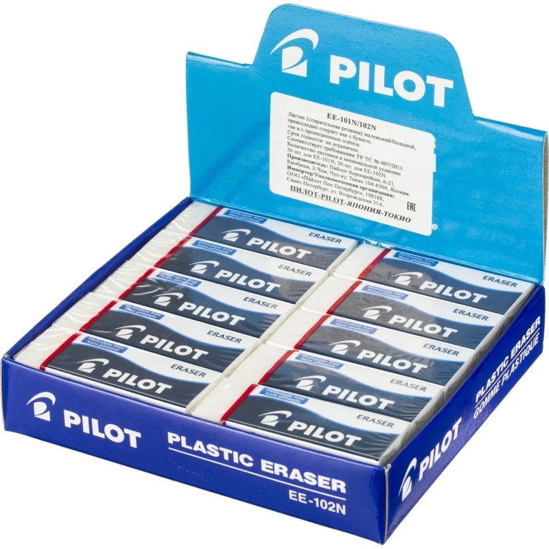 Ластик PILOT EE102/EE102N&nbsp; винил,карт.держатель,цв.белый, Япония,61х22х12мм