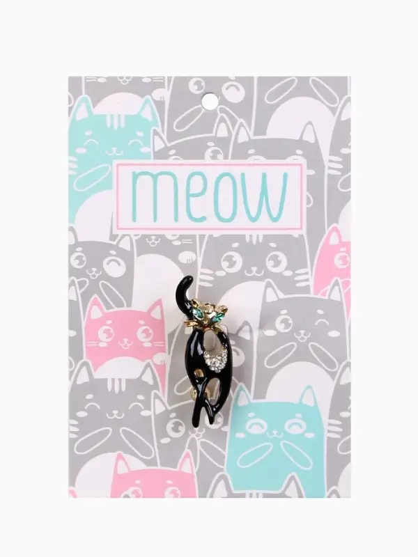 Брошь &laquo;Кошечка&raquo;, грация, черно-белая в золоте