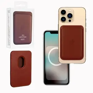 Чехол Leather Wallet Umber iPh 12 - 15 Pro Max (Анимация NFC Clear) с лого