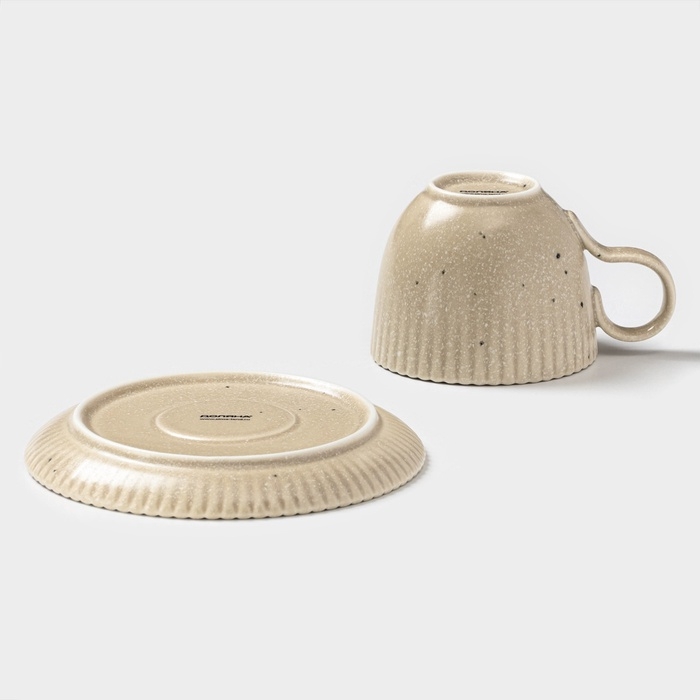 Чайная пара Доляна «Коралл», 275 мл, фарфор, бежевая Чайная пара Доляна «Коралл», 275 мл, фарфор, бежевая