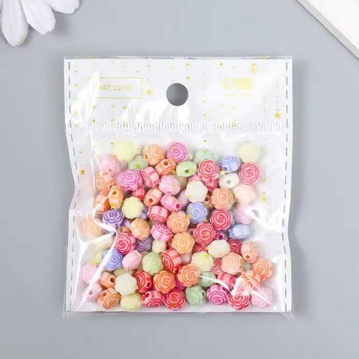 Бусины для творчества пластик "Розочки пастельных тонов" набор 20 гр 0,8х0,8х0,5 см