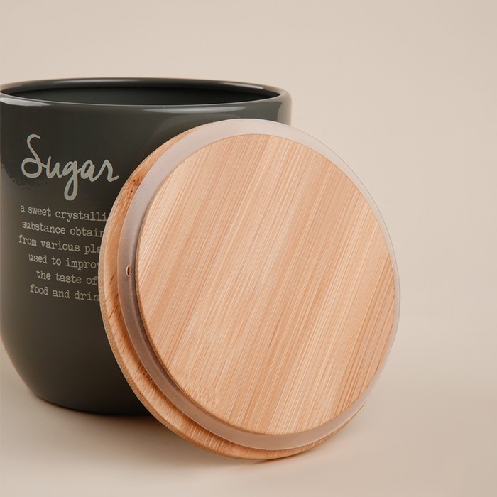 Банка для сахара SL Home, 12&times;12 см, цвет серый, с бамбуковой крышкой