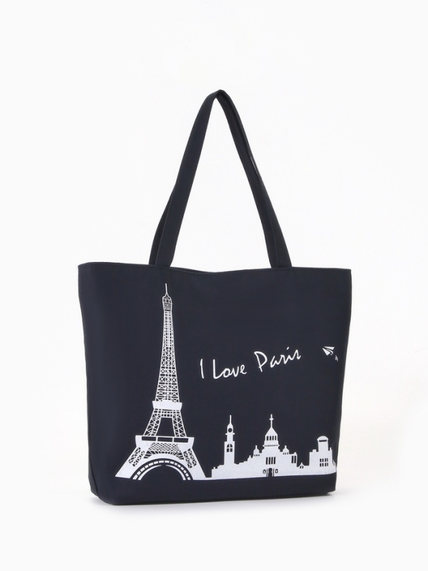 Шопер PARIS, 42*9*32, отдел на молнии, подклад, черный/белый Шопер PARIS, 42*9*32, отдел на молнии, подклад, черный/белый