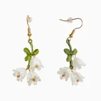 Серьги "Цветы Ландыша", цвет бело-зелёный в золоте
