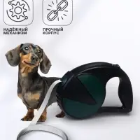 Рулетка - поводок для собак, лента 6 м, чёрная.зелёная