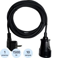 Удлинитель PROGIX PG119 1р/10м/1,5кВт/6А заземление, черный, ПВС 3х0.75