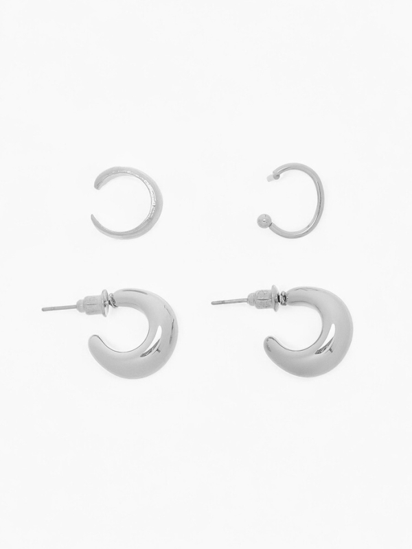 Набор серьги и каффы 4 шт. «Бублик», цвет серебро
