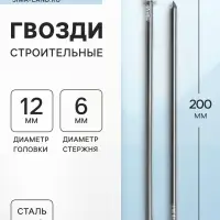 Гвозди ТУНДРА, строительные, ГОСТ 4028-63, без покрытия, 6&times;200 мм, фасовка 1 кг
