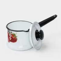 Ковш эмалированный &laquo;Садовая клубника&raquo;, 1 л, с крышкой, с деколью, белый