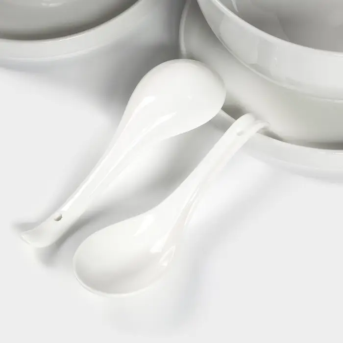 Набор посуды для рамена Доляна, 8 предметов: миска 1.6 л, тарелка d=20 см, 2 ложки, 2 пары палочек, фарфор, белый