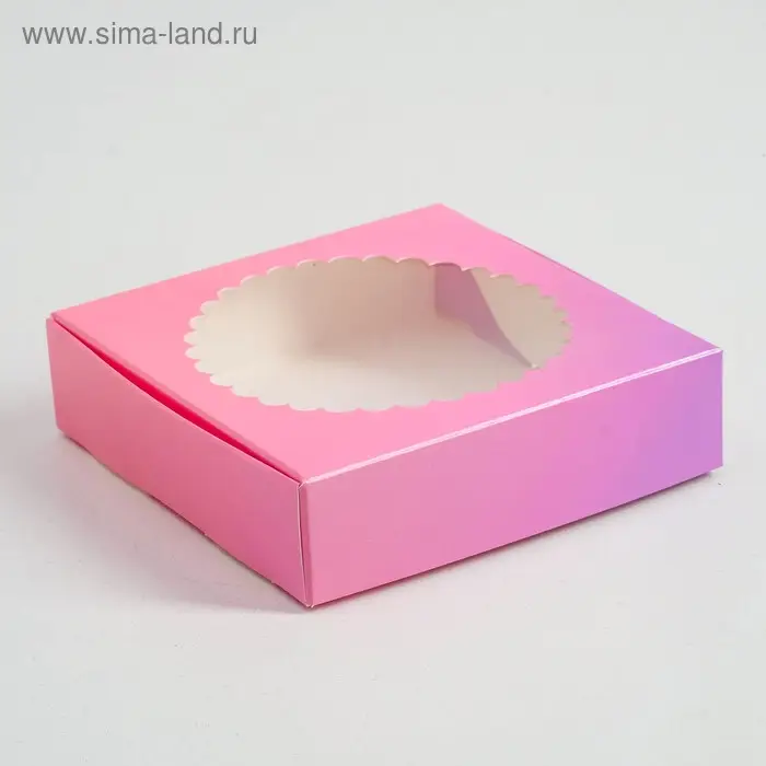 Подарочная коробка сборная с окном, розово - сиреневая, 11.5×11.5×3 см Подарочная коробка сборная с окном, розово - сиреневая, 11.5×11.5×3 см