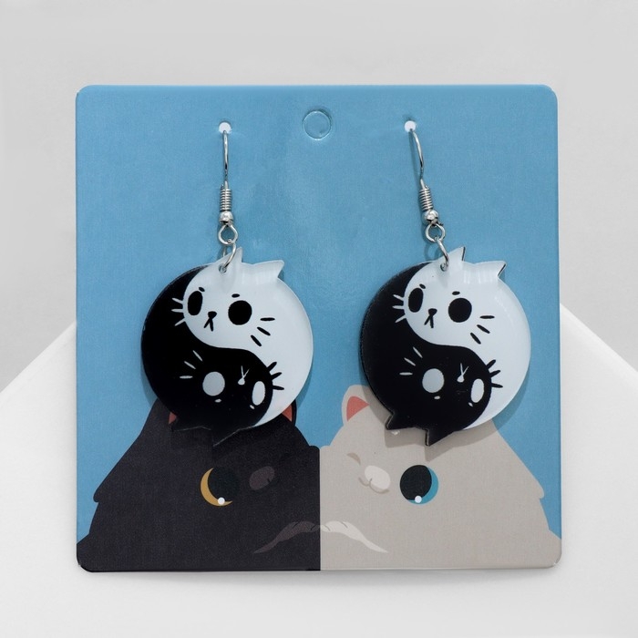 Серьги акрил «Инь-ян» котики, цвет чёрно-белый Серьги акрил «Инь-ян» котики, цвет чёрно-белый