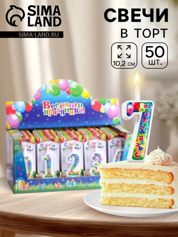 Свечи для торта цифры &laquo;С Днём Рождения&raquo;, 10.2 см, в шоу-боксе, 50 штук
