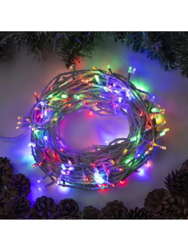 Гирлянда &laquo;Нить&raquo; 20 м, IP20, белая нить, 200 LED, свечение мульти, 8 режимов, 220 В