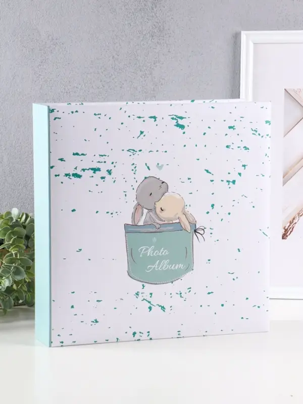 Фотоальбом "Обнимашки" 400ф 10X15см, ПП карм., пер-т 3-кольца. зеленый