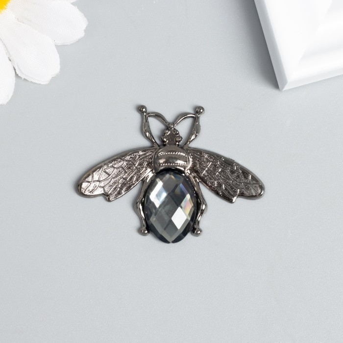 Декор для творчества металл, страз Декор для творчества металл, страз "Муха" тёмное серебро 3,5х4,7 см