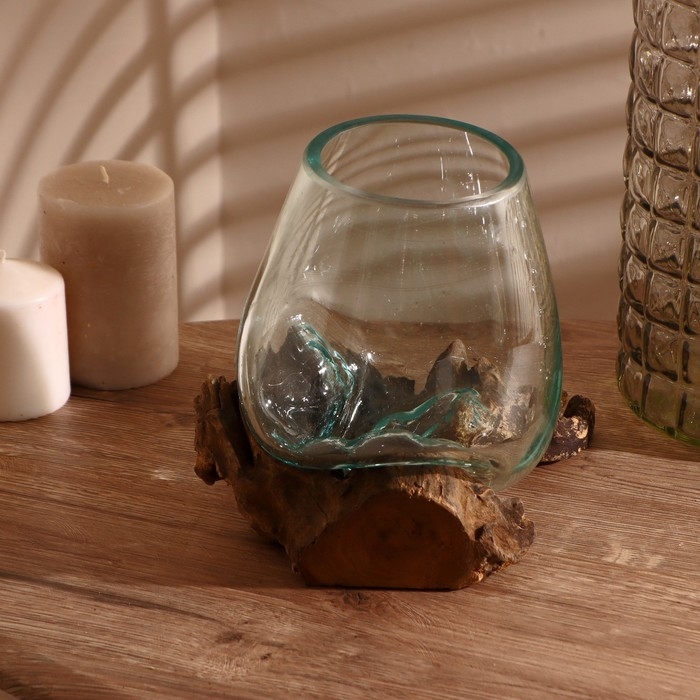 Вазон стекло на коряге  Вазон стекло на коряге "Индивидуальность" 15х15х15 см