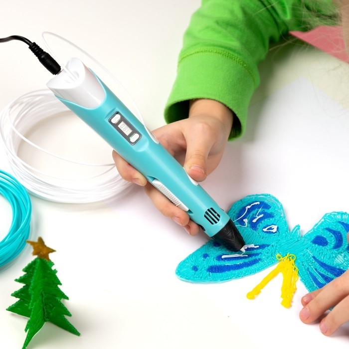 3D ручка Luazon, дисплей, работа с пластиком ABS и PLA, пластик в комплекте, голубая 3D ручка Luazon, дисплей, работа с пластиком ABS и PLA, пластик в комплекте, голубая