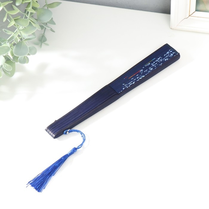 Веер дерево, текстиль h=21 см  Веер дерево, текстиль h=21 см "Танец бабочек" синий, с кисточкой