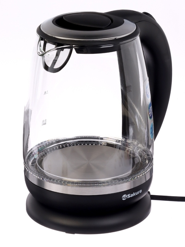Чайник электрический Sakura SA-2719BK, стекло, 2 л, 2200 Вт, подсветка, серебристо-чёрный Чайник электрический Sakura SA-2719BK, стекло, 2 л, 2200 Вт, подсветка, серебристо-чёрный