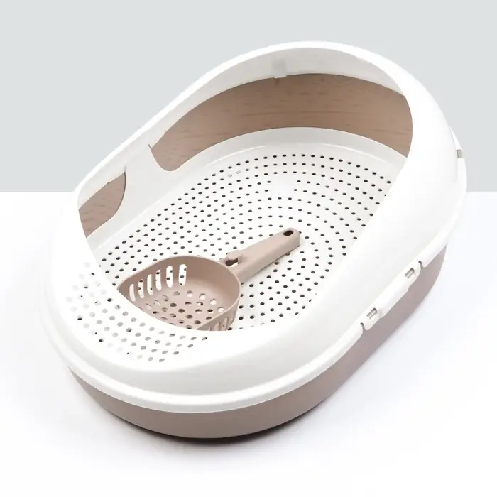 Лоток для кошек с бортом, сеткой и совком Лоток для кошек с бортом, сеткой и совком "Космо" 51,9 x37,8 x 21,3 см, коричневый