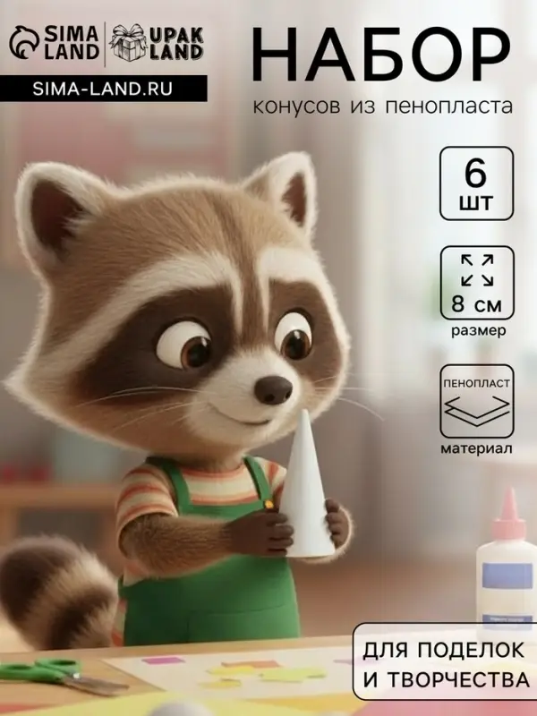 Конус из пенопласта для поделок и творчества, набор 6 шт., 8&times;4.5 см