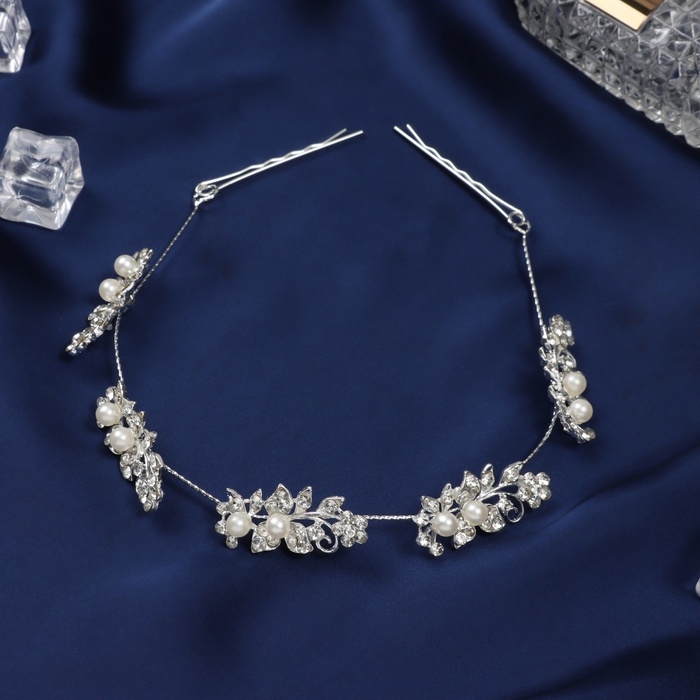 Аксессуар для волос  Аксессуар для волос "Джуди" лепестки, 26 см, серебро