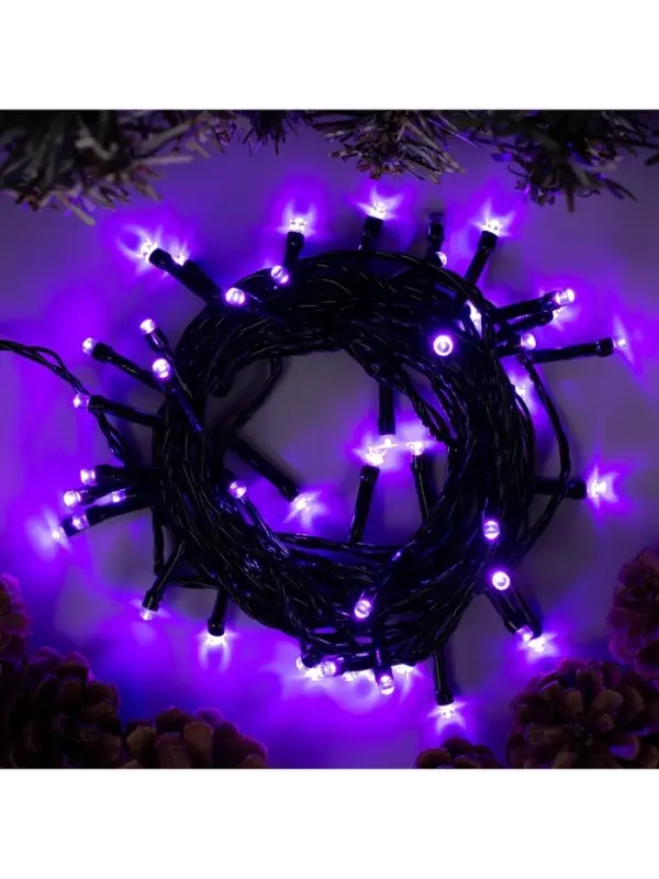 Гирлянда &laquo;Нить&raquo; 5 м, IP20, тёмная нить, 50 LED, свечение фиолетовое, 8 режимов, 220 В