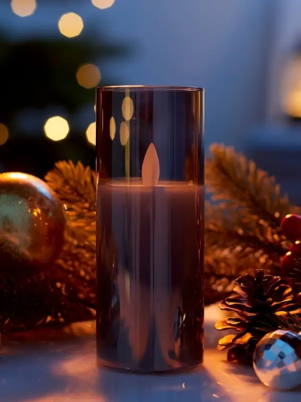 Светодиодная свеча "Серебристая" 14х5.5 см, AAx2 (не в компл.), Т/БЕЛЫЙ