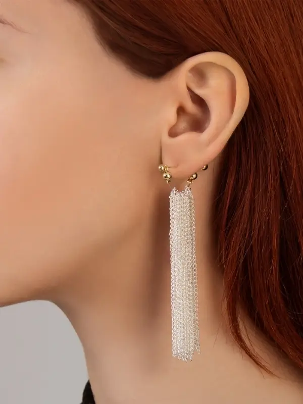 Серьги металл &laquo;Цепи&raquo;, сборка, цвет серебряно-золотой, 8 см