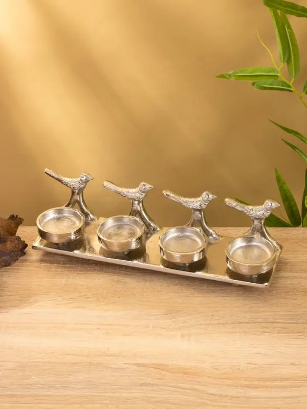 Подсвечник на 4 свечи "Птенцы" алюминий 32,5х9х7 см