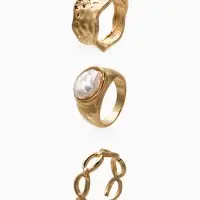 Набор колец 3 шт "Новый стиль" жемчуг,цепь, размер МИКС, цвет белый в золоте