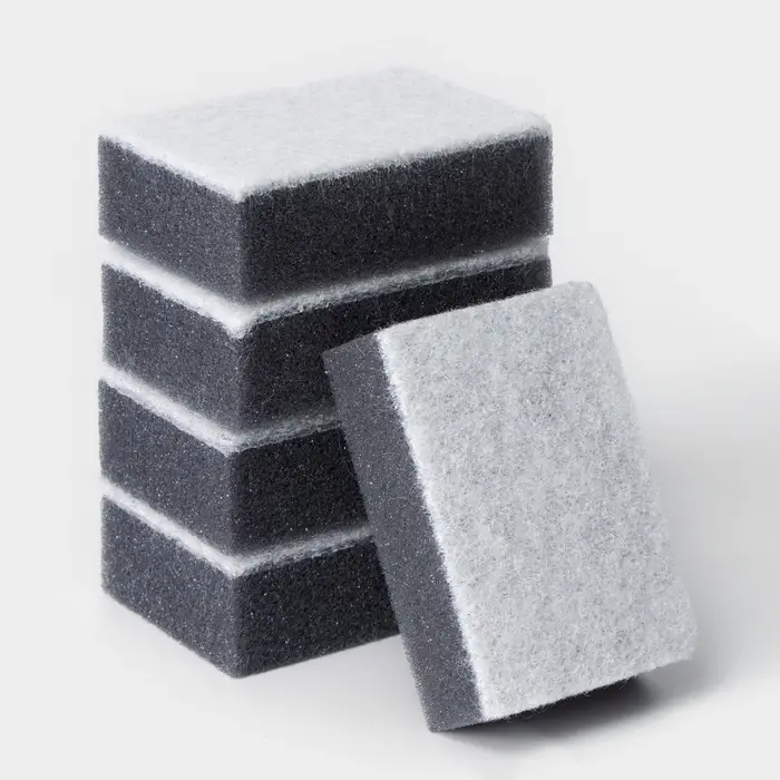 Набор губок для мытья посуды Raccoon, 5 шт., с частицами угля, 8.8&times;6&times;3 см, серый