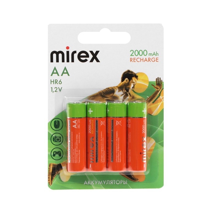 Аккумулятор Mirex, Ni-Mh, AA, HR6-4BL, 1.2В, 2000 мАч, блистер, 4 шт. Аккумулятор Mirex, Ni-Mh, AA, HR6-4BL, 1.2В, 2000 мАч, блистер, 4 шт.