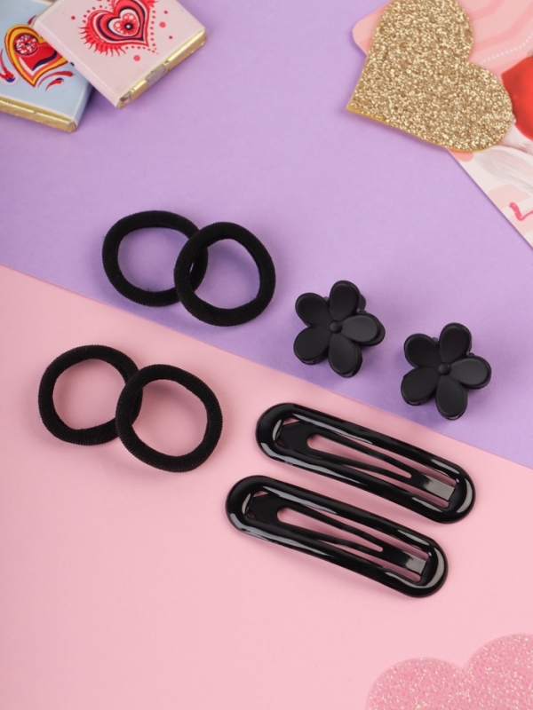 Набор для волос Набор для волос "Эстер" (10 резинок, 2 см, 4 краба 2 см, 2 невидимки 6 см) цветок, чёрный