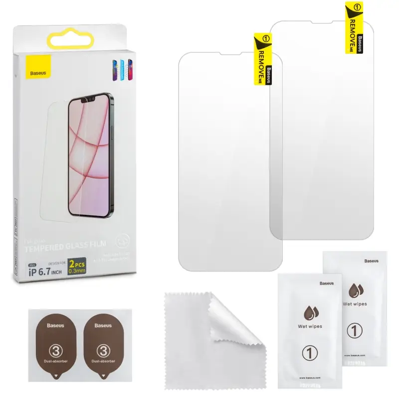 Защитное стекло iPh 13 Pro Max/14 Plus (6.7) Baseus Антибликовое 0.3mm 2 шт прозрачное Защитное стекло iPh 13 Pro Max/14 Plus (6.7) Baseus Антибликовое 0.3mm 2 шт прозрачное