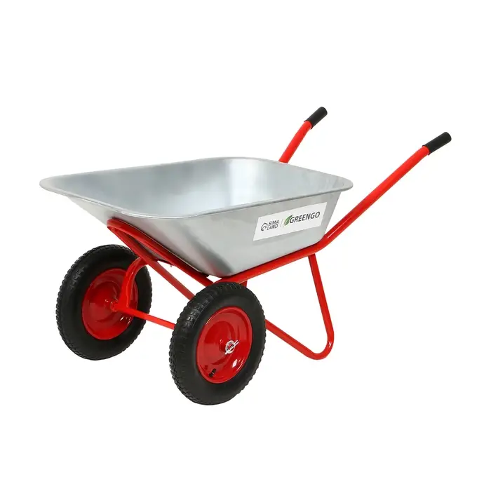 Тачка строительная, 2 пневмоколеса, груз/п 320 кг, объём 110 л, оцинкованный кузов 0,8 мм, Greengo Тачка строительная, 2 пневмоколеса, груз/п 320 кг, объём 110 л, оцинкованный кузов 0,8 мм, Greengo