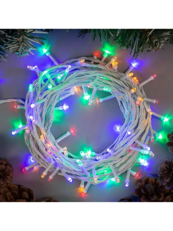 Гирлянда &laquo;Нить&raquo; 10 м, IP20, белая нить, 100 LED, 8 режимов, 220 В, свечение мульти