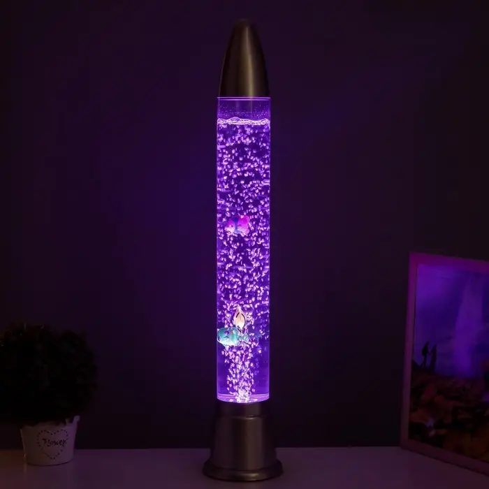 Лава - лампа RISALUX &laquo;Ракета-аквариум&raquo;, подсветка, RGB, от сети 220 В, серебристая, 10&times;10&times;70 см