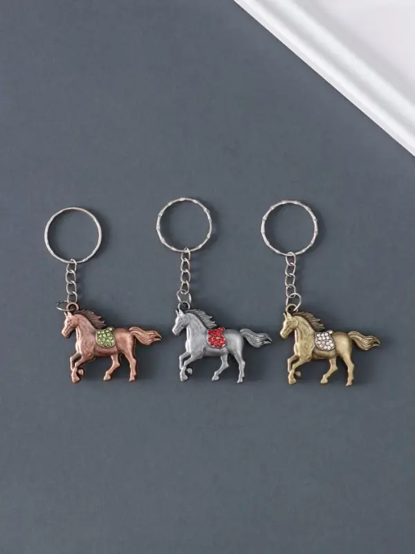 Брелок металл "Бегущий конь со стразами на седле" МИКС 3х4,2х0,8 см