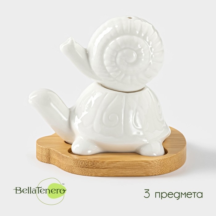 Набор для специй на деревянной подставке BellaTenero «Черепаха и улитка», 2 предмета: солонка 25 мл, перечница 30 мл, цвет белый Набор для специй на деревянной подставке BellaTenero «Черепаха и улитка», 2 предмета: солонка 25 мл, перечница 30 мл, цвет белый